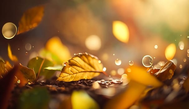 Abstract autumn background, beautiful countryside nature with autumnal leaves and bokeh, post-processed, generative ai