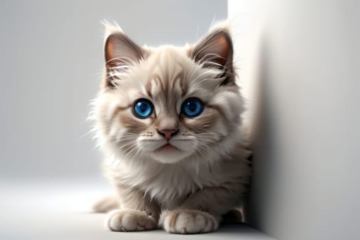 Beautiful young purebred Ragdoll kitten looking forward .