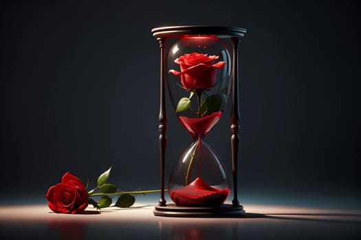 hourglass and rose, time and aging concept .