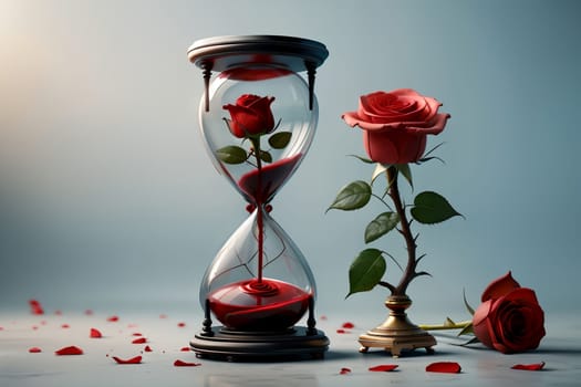 hourglass and rose, time and aging concept .