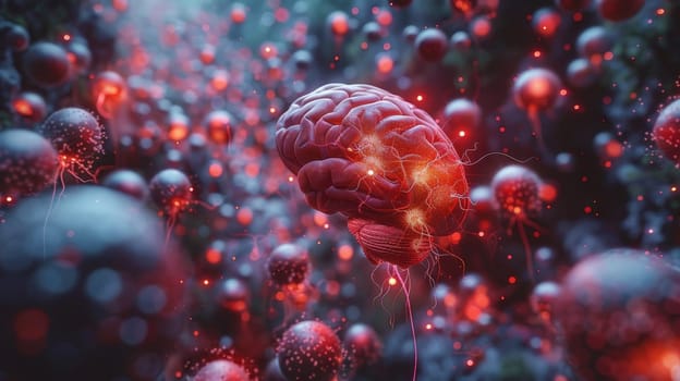 Human brain on blue neon background . An organ of anatomy, neurology, healthy body . 3d illustration.