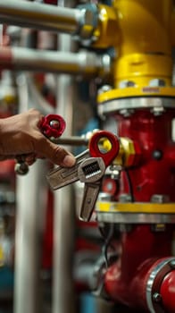 A skilled mechanic uses a wrench to adjust and maintain a piece of industrial hydraulic equipment, showcasing their expertise and the importance of proper maintenance