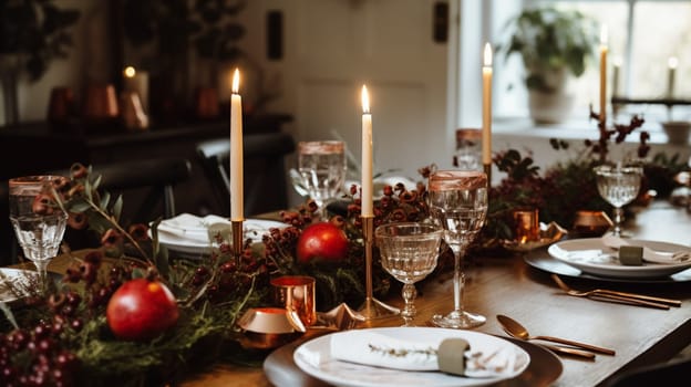 Holiday table decor, Christmas holidays celebration, tablescape and dinner table setting, English country decoration and home styling inspiration