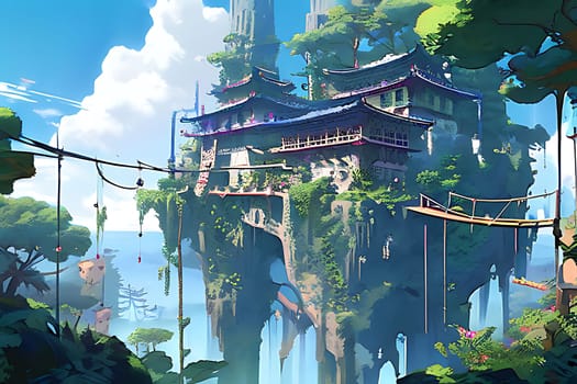 A futuristic urban cityscape emerges in the midst of a dense forest, blending the technological advancements with nature. The towering skyscrapers and sleek buildings are juxtaposed against the lush greenery, creating a unique and striking scene.