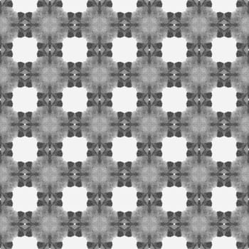 Tiled watercolor background. Black and white pleasing boho chic summer design. Textile ready bizarre print, swimwear fabric, wallpaper, wrapping. Hand painted tiled watercolor border.