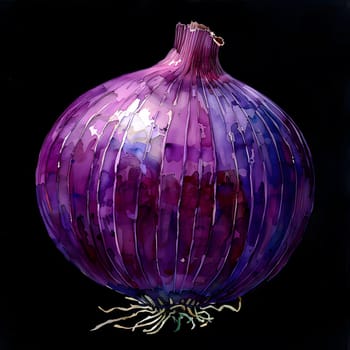 a painting of a purple onion on a black background High quality