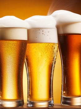 Glasses of cold beer with foam, pint of original premium beer drink, alcohol flavour and holiday celebration idea