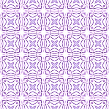 Ethnic hand painted pattern. Purple exceptional boho chic summer design. Textile ready sightly print, swimwear fabric, wallpaper, wrapping. Watercolor summer ethnic border pattern.