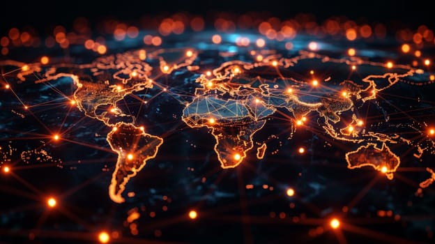 Vast digital network connecting data points across the globe. ai generative.