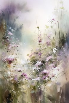 Oil fine art, romantic flowers in soft pastel colours, evoking a sense of tranquility and natural floral beauty, printable art design idea