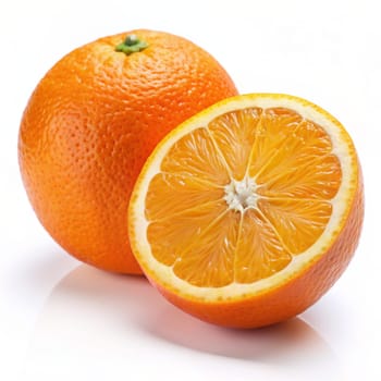 Orange fruit whole and half isolated on white background. Ai generated image