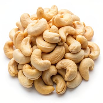 Pile of cashew nuts isolated on white background. Ai generated image