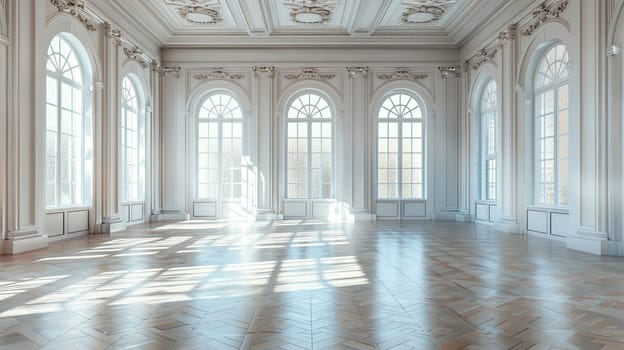 Large vintage-style room with a parquet floor and multiple windows providing ample natural light.