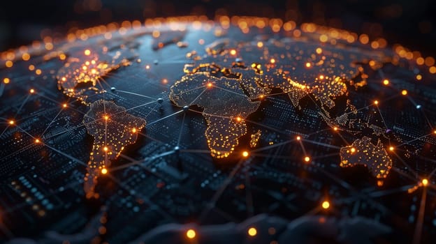 Vast digital network connecting data points across the globe. ai generative.