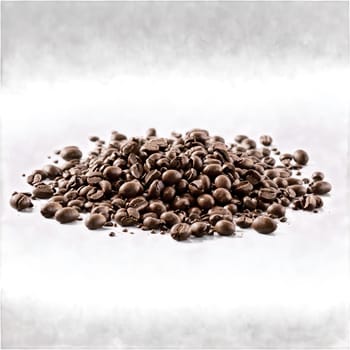 Chocolate covered coffee beans glossy and rich tumbling and spinning with a misty spray of. Food isolated on transparent background.