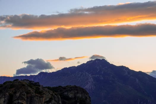 Greece. Mountains in Kalambaka. Amazing clouds and rocky cliffs