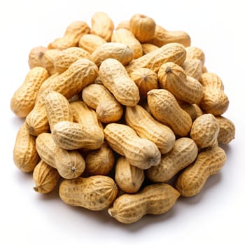 Handful of peanuts in nutshell isolated on white background. Whole peanuts. Ai generated image