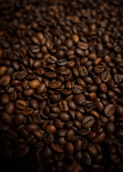 Colorful background with coffee beans in close-up. High quality photo