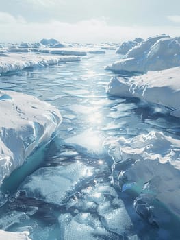 A vast expanse of water surrounded by ice, showcasing the cold and icy environment of the Arctic.