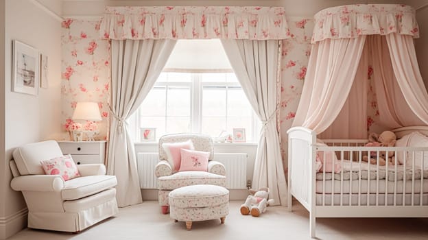 Baby room decor and interior design inspiration in beautiful English countryside style cottage