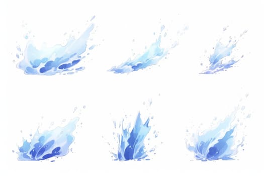 Set of water splash hand painted watercolor illustration