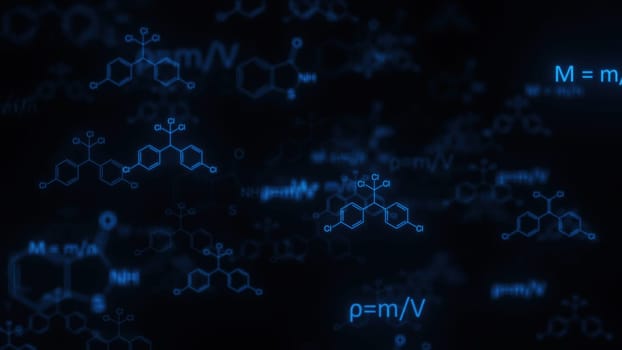Blue chemistry formulas. Computer generated 3d render