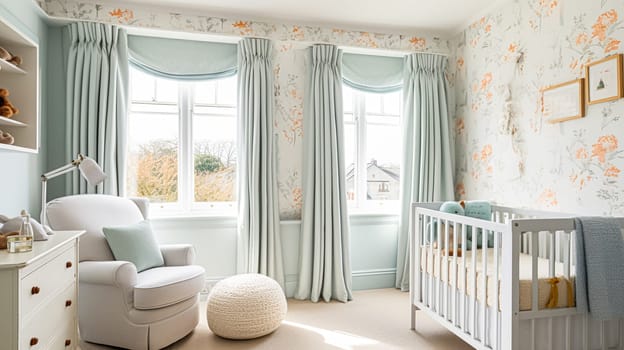 Baby room decor and interior design inspiration in beautiful English countryside style cottage