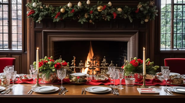 Christmas at the manor, English countryside decoration and festive interior decor