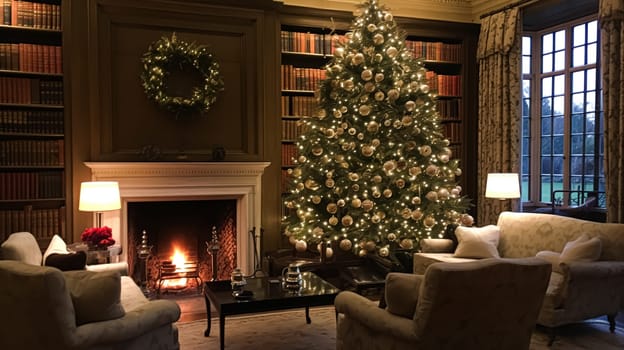 Christmas at the manor, English countryside decoration and festive interior decor