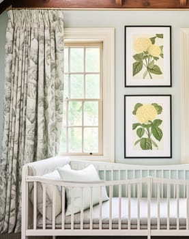 Cottage nursery framed art decor, interior design and children home decor, baby room gallery wall and country furniture, English countryside house style interiors