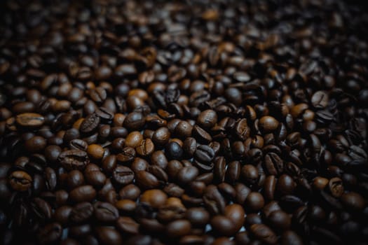 Colorful background with coffee beans in close-up. High quality photo