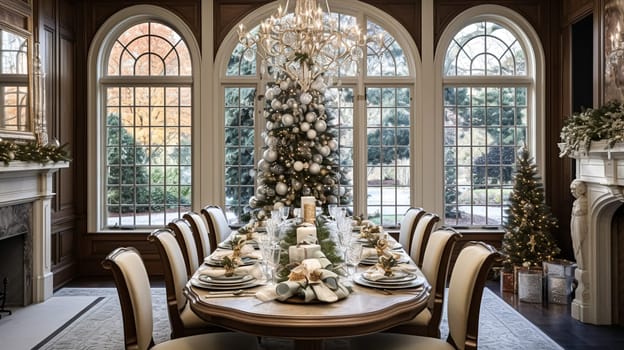 Christmas at the manor, English countryside decoration and festive interior decor