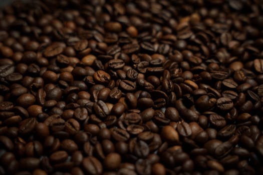 Colorful background with coffee beans in close-up. High quality photo