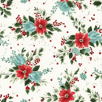 Seamless pattern, tileable Christmas holiday floral country dots print, English countryside flowers for wallpaper, wrapping paper, scrapbook, fabric and product design motif