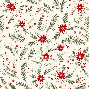 Seamless pattern, tileable Christmas holiday floral country dots print, English countryside flowers for wallpaper, wrapping paper, scrapbook, fabric and product design motif