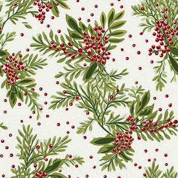 Seamless pattern, tileable modern botanical Christmas holiday, country berry dots print for wallpaper, wrapping paper, scrapbook, fabric and product design motif