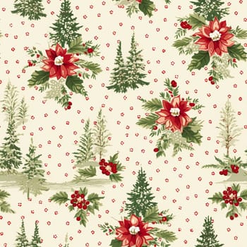 Seamless pattern, tileable Christmas holiday floral country dots print, English countryside flowers for wallpaper, wrapping paper, scrapbook, fabric and product design motif