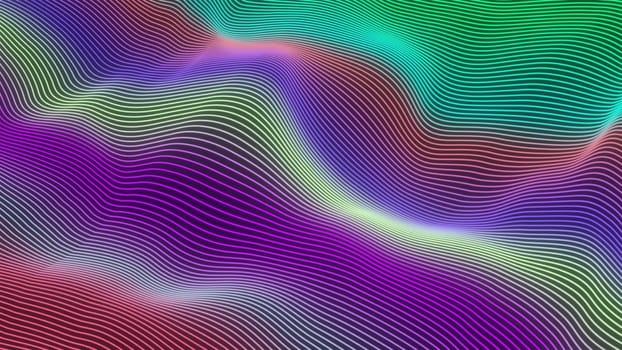 Big data wave of lines. Futuristic neon glowing surface. Computer generated 3d render