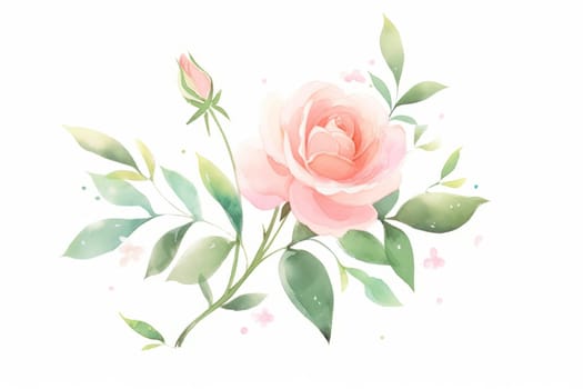 Simple pink rose hand drawn watercolor illustration