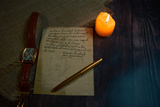 An antique envelope and a letter on the table. High quality photo