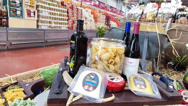 Beer Sheva Negev Israel May 7, 2023 - foodset of products for the Israeli holiday of Shavuot in the supermarket. High quality photo