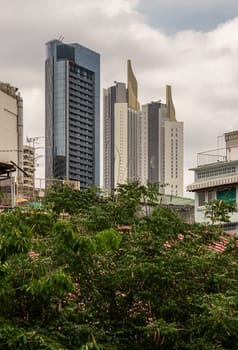 Bangkok, Thailand - May 22, 2024 - Modern architectural of Skyscrapers among with general buildings at City of Bangkok. Space for text, Selective focus.