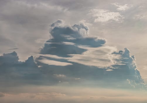 The sky is being covered with fluffy white clouds. Concept idea of Imaginative clouds nature, Amazing sky like a heaven for background wallpaper and texture, Space for text, Selective Focus.