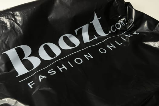 Boozt fashion online shopping. Package from the Boozt store. Denmark - Oktober 25, 2023.