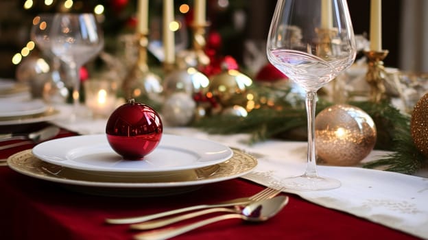 Christmas table decor, holiday tablescape and dinner table setting, formal event decoration for New Year, family celebration, English country and home styling inspiration