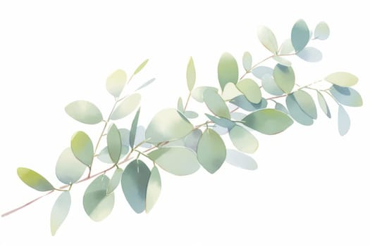 Green leaf eucalyptus branches hand drawn watercolor illustration