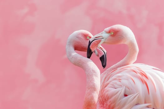 Romantic flamingos forming heart shape love, nature, relationship, pink background, wildlife, affection, art, animals, tropical, passion, wildlife, beautiful