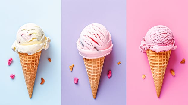 Ice cream colourful summer treat, sweet dessert in summertime, holiday food idea