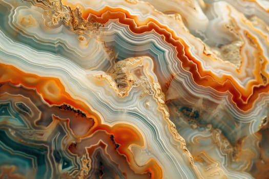 Colorful agate rock close up with orange, yellow, and white tones for nature, geology, and art related themes