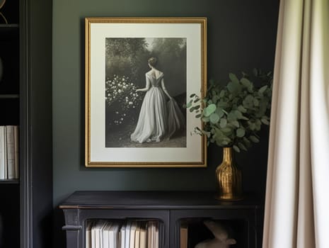 Artwork in a frame in the English countryside style, art and home decor idea